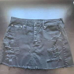 American Eagle Outfitters Black Distressed Denim Skirt with Button fly